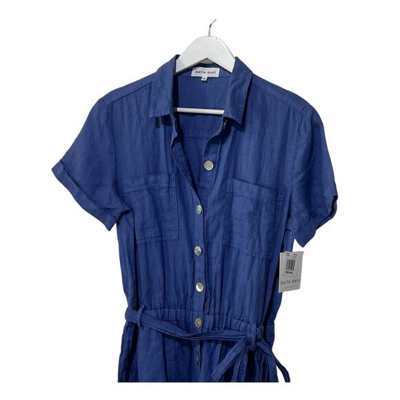 BELLA DAHL WOMENS MEDIUM 100% LINEN ROLLED HEM UTILITY SHORT ROMPER BLUE NEW - Picture 8 of 15